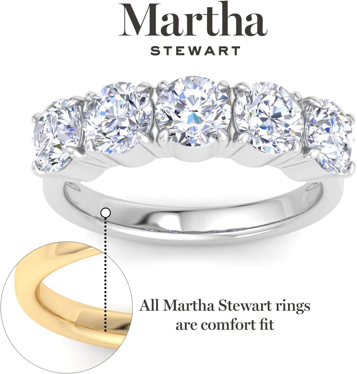 Martha Stewart 3 Carat Round Lab Grown Diamond Five Stone Engagement Ring In Sterling Silver