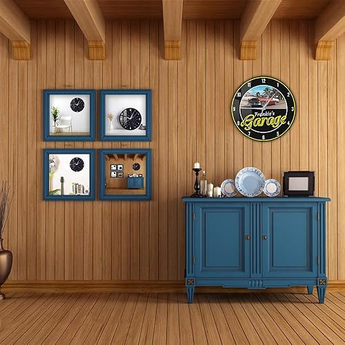 Miniatura 5 de Reloj de pared de garaje de 12 pulgadas con imagen personalizada con nombre, reloj de pared vintage para amantes de los autos, funciona con pilas,