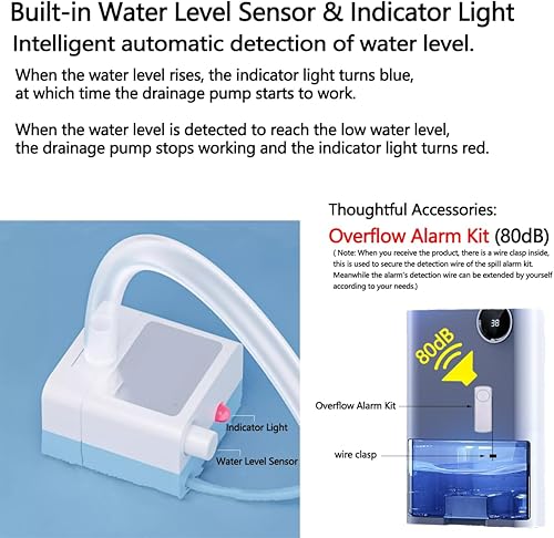Miniatura 4 de Bomba de condensado pequeña mejorada para deshumidificador, elevación máxima de 7 pies, bombas de drenaje con sensor de nivel de agua, bomba de