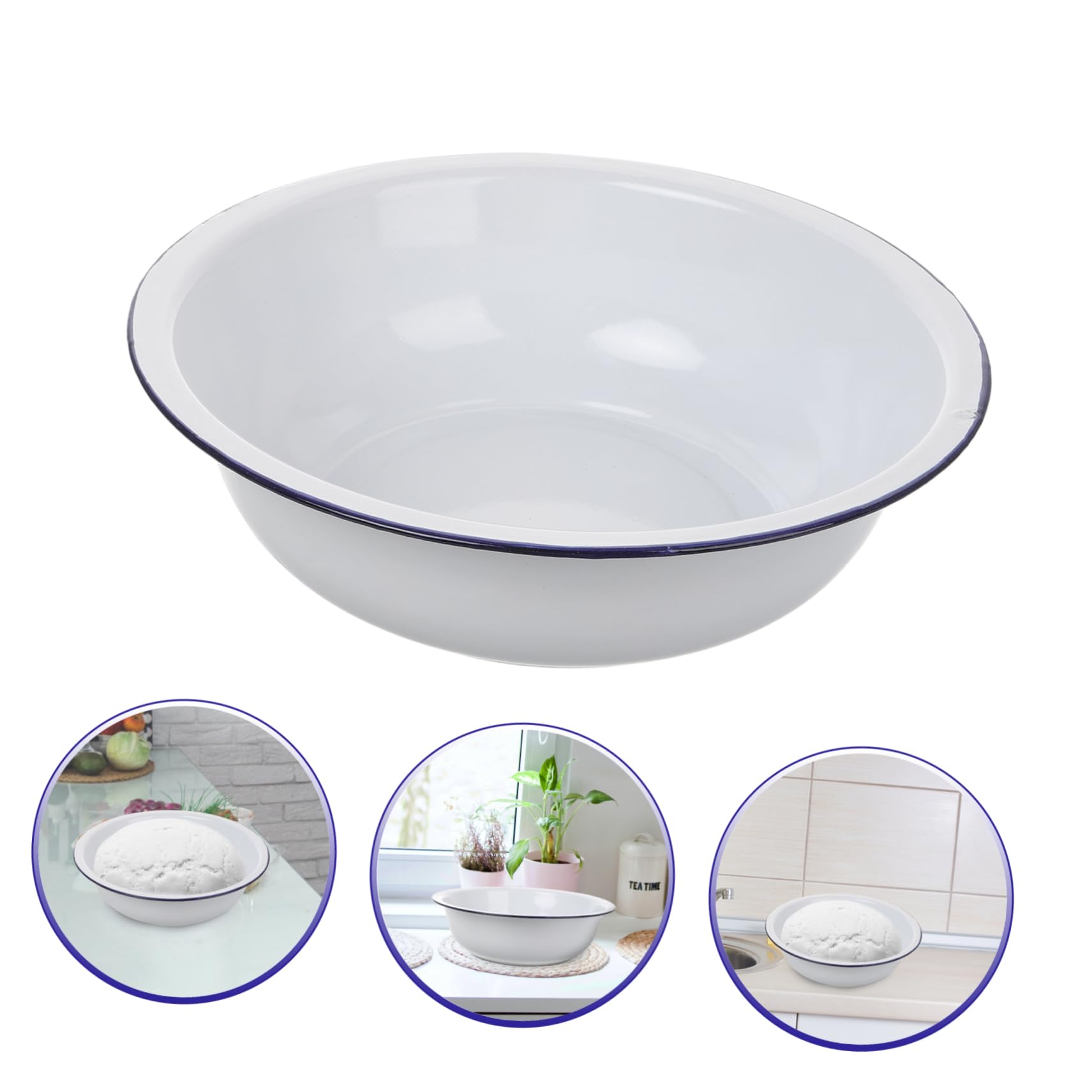 jojofuny Cuenco Adecuado para Cocina Retro y Uso Doméstico Grande de Esmalte Blanco para Mezclar Capacidad Amplia, Versátil y Fácil de Limpiar
