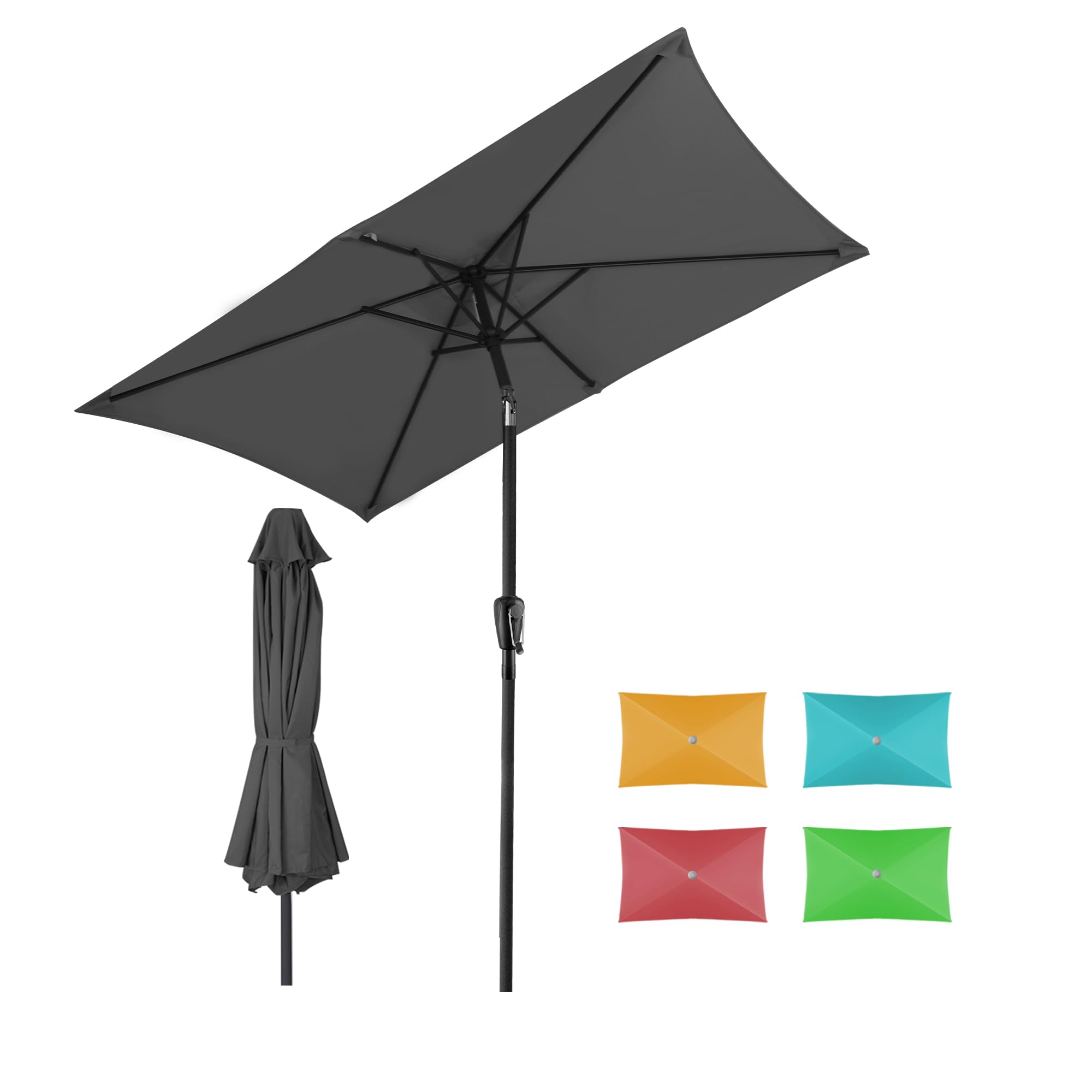HOMEDEMO Parasol de Jardin Exterieur Inclinable Rectangulaire, Protection UV50+, pour Terrasse, Balcon, Piscine, Patio, 210x140cm Gris Foncé