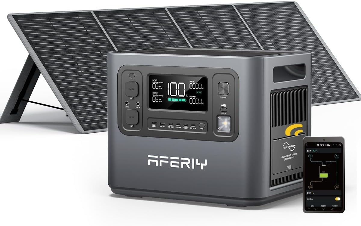 AFERIY Generador Solar P210 con Panel Solar de 200W 2400W Central Eléctrica Portátil 2048Wh | Salida de CA con 120 V, 2400 W, generador solar para uso doméstico, camping al aire libre, corte de energía, camping, emergencias