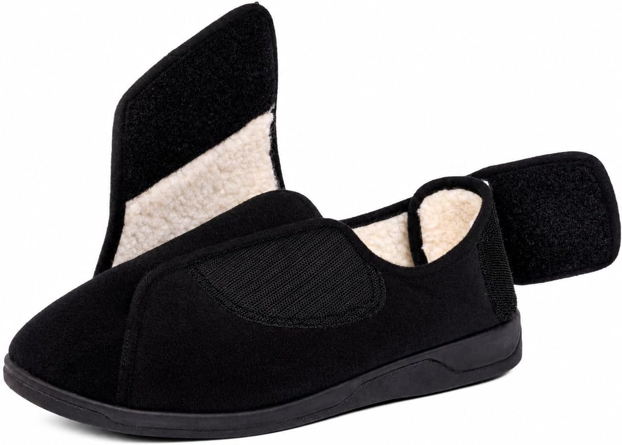 Diabetic Adjustable Slippers for Women, Regular & X-Wide Widths, Dual Velcro House Shoes for Swollen Feet, Wide Feet, Edema, Neuropathy & Arthritis, Memory Foam, Non-Slip Indoor Outdoor