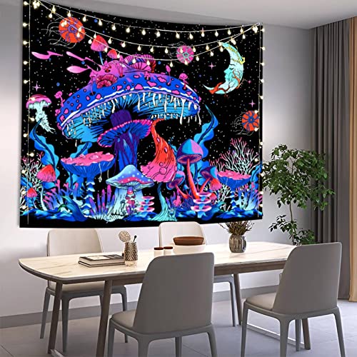 Apdidl Mushroom Tapestry For Bedroom Aesthetic Nature Plant Forest Moon Stars Mystical Night Sky Vintage Tapestry For Living Room Decor With Wall Hanging Accessories (51"X60") #TOP2