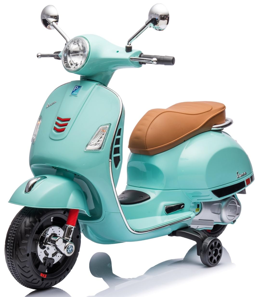 sun baby Kids ride on motorcycle Vespa from age 3, plastic wheels and seat, mp3 player (Turquoise - without a trunk)