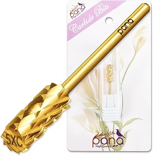 PANA Flat Top Small Barrel 3/32" Shank Size - (Gold, 5X Coarse Grit) - Fast remove Acrylic or Hard Gel Nail Drill Bit for Manicure Pedicure Salon Professional or Beginner