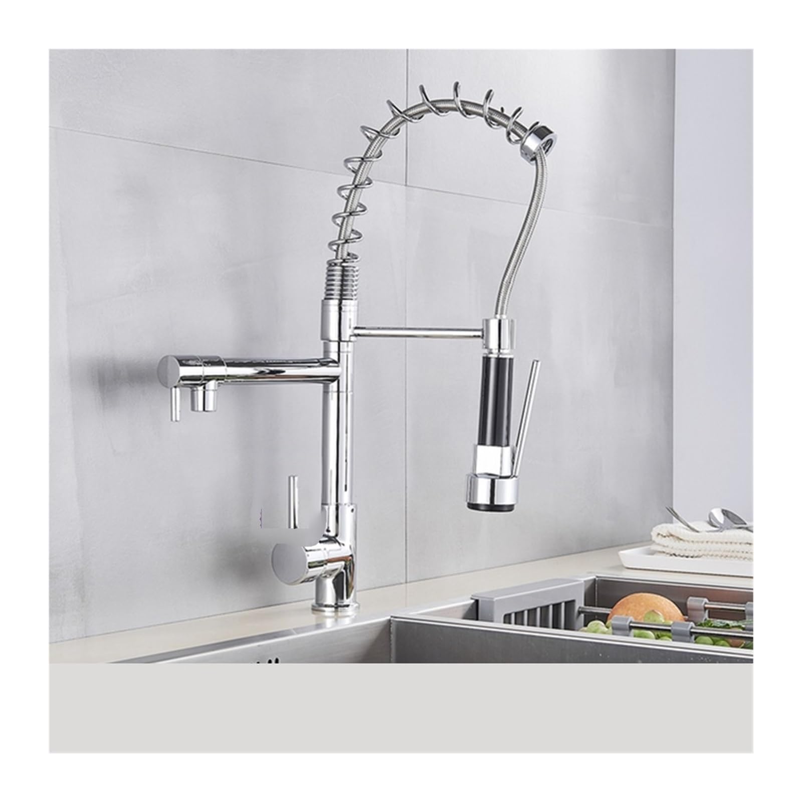 Robinet de cuisine à ressort noir avec pulvérisation latérale extractible