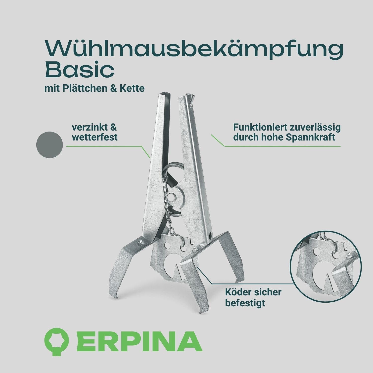 10er Pack Zangenfalle Metall - robuste Bekämpfung mit Stellplättchen und Kette zur einfachen Anwendung und sicheren Wühlmausbekämpfung - langlebig, mehrfach verwendbar, sofort einsatzbereit