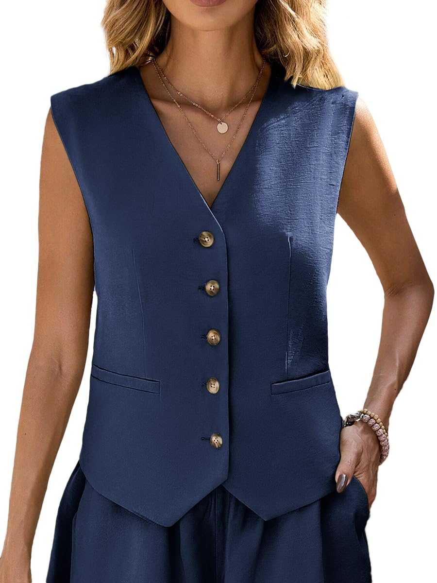 Mina Self Linen Vest Tops For Women Summer Lihtweight Breathable V