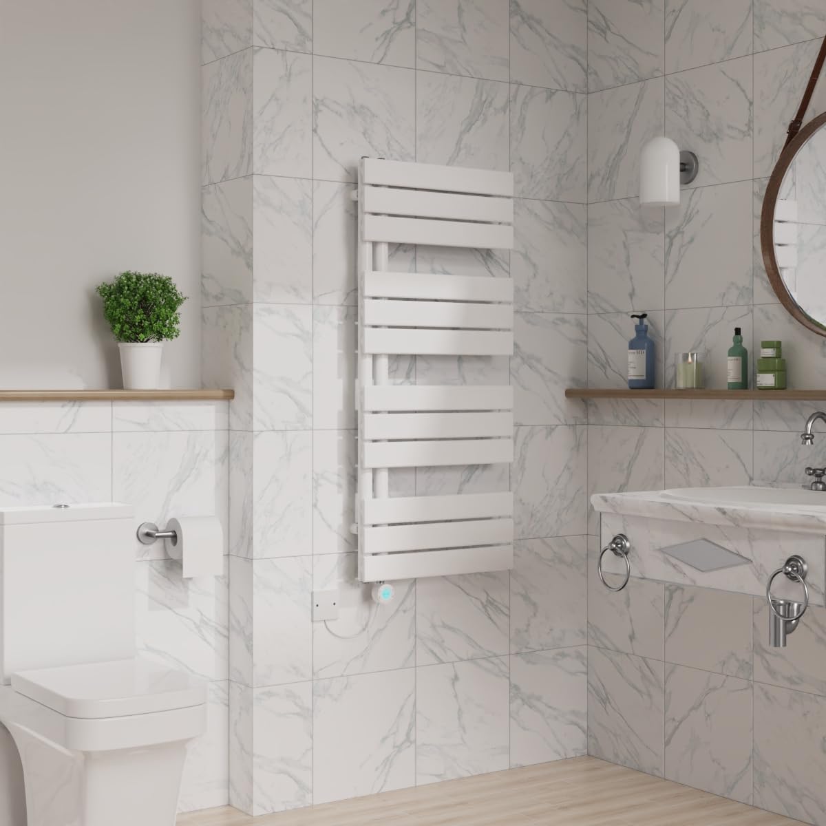 Warmehaus WiFi Electric Towel Rail Timer Flat Panel 1124x500mm White