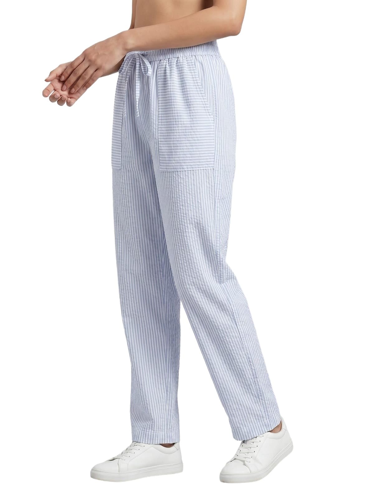 Women's 100% Pure Cotton Striped Pyjama Pants | Relaxed Fit Lounge & Sleepwear Bottom | Soft Breathable Nightwear with Elasticated Waistband, Adjustable Drawstring & 2 Side Pockets-image-35