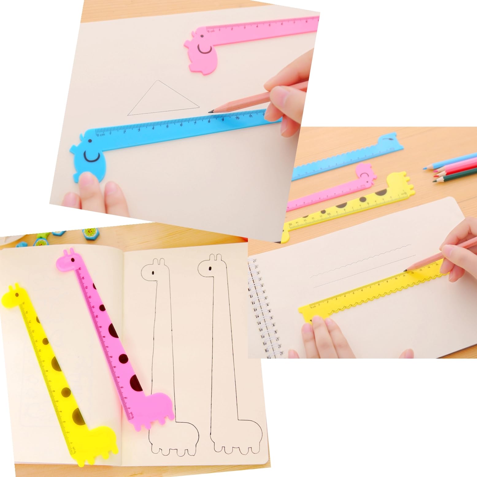 Zestaw 20 righelli a forma di giraffa 15 cm plastica per bambini