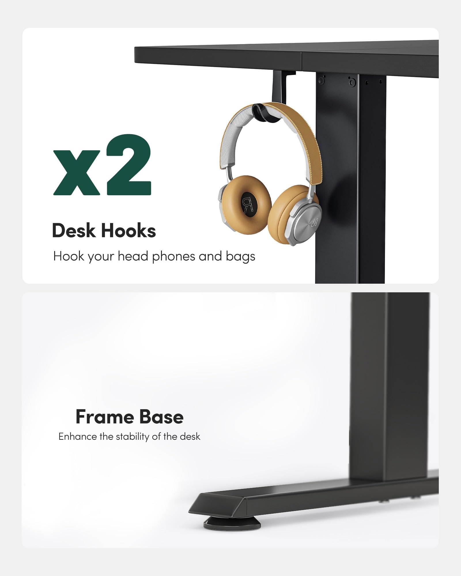 FEZIBO 48 x 24 Inchs Electric Standing Desk, Height Adjustable, Sit Stand Up, Computer Office Desk with Splice Board, Black Frame/Black Top