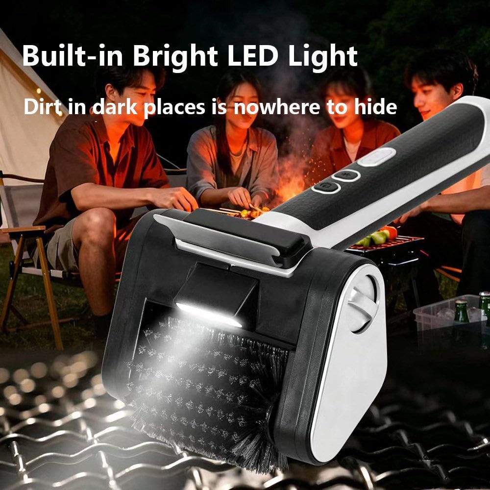 Spazzola Elettrica per Barbecue, Pulitore Cordless con Testina A Spazzola Rotante Sostituibile in Tessuto, Strumento di Pulizia Robusto con Luce LED, per Barbecue da Interno Ed Esterno