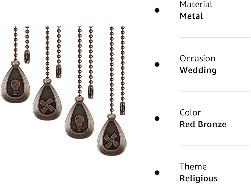 Miniatura 7 de Patelai Extensor de cadena de tracción para ventilador de techo, 4 piezas, cadena de tracción para ventilador de techo, colgante de bronce de 12