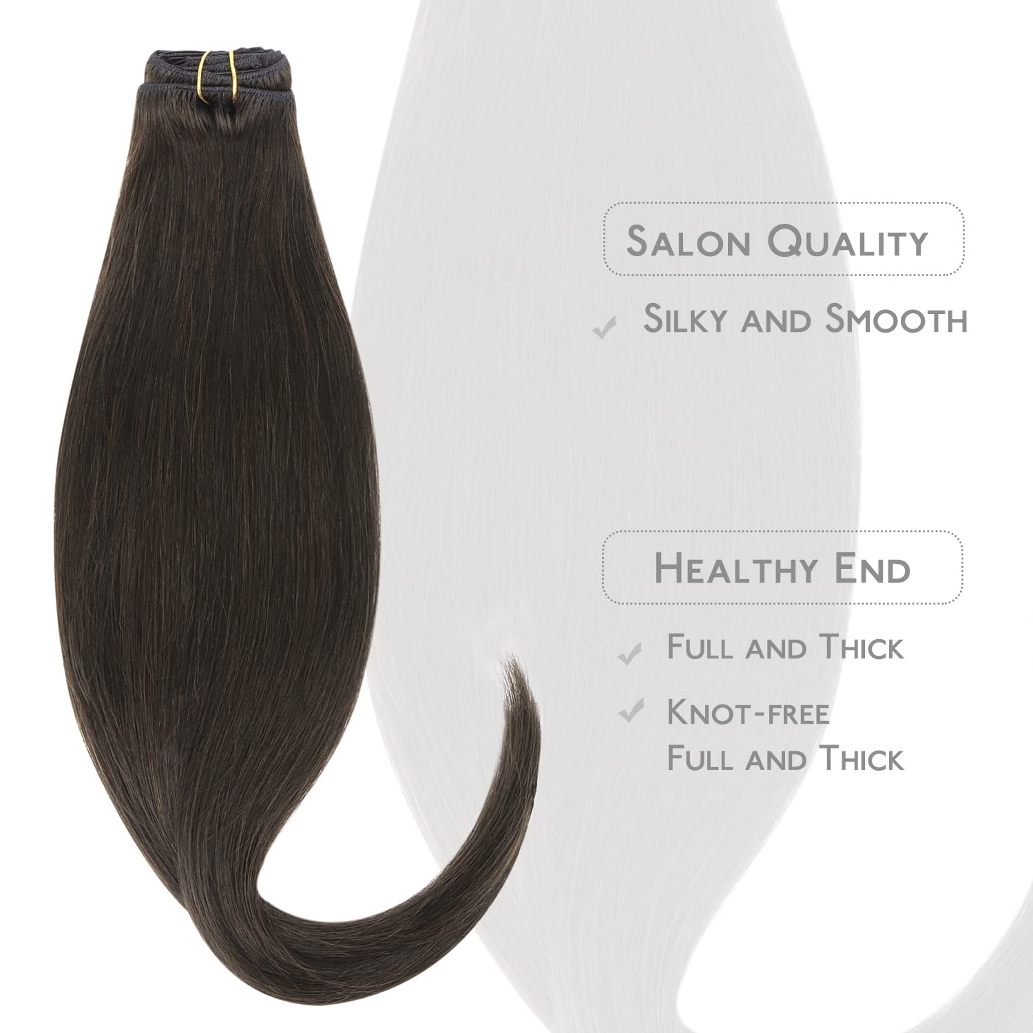 WENNALIFE Extension con clip in capelli veri, 75 g, 5 pezzi, 35 cm, colore marrone scuro - 5