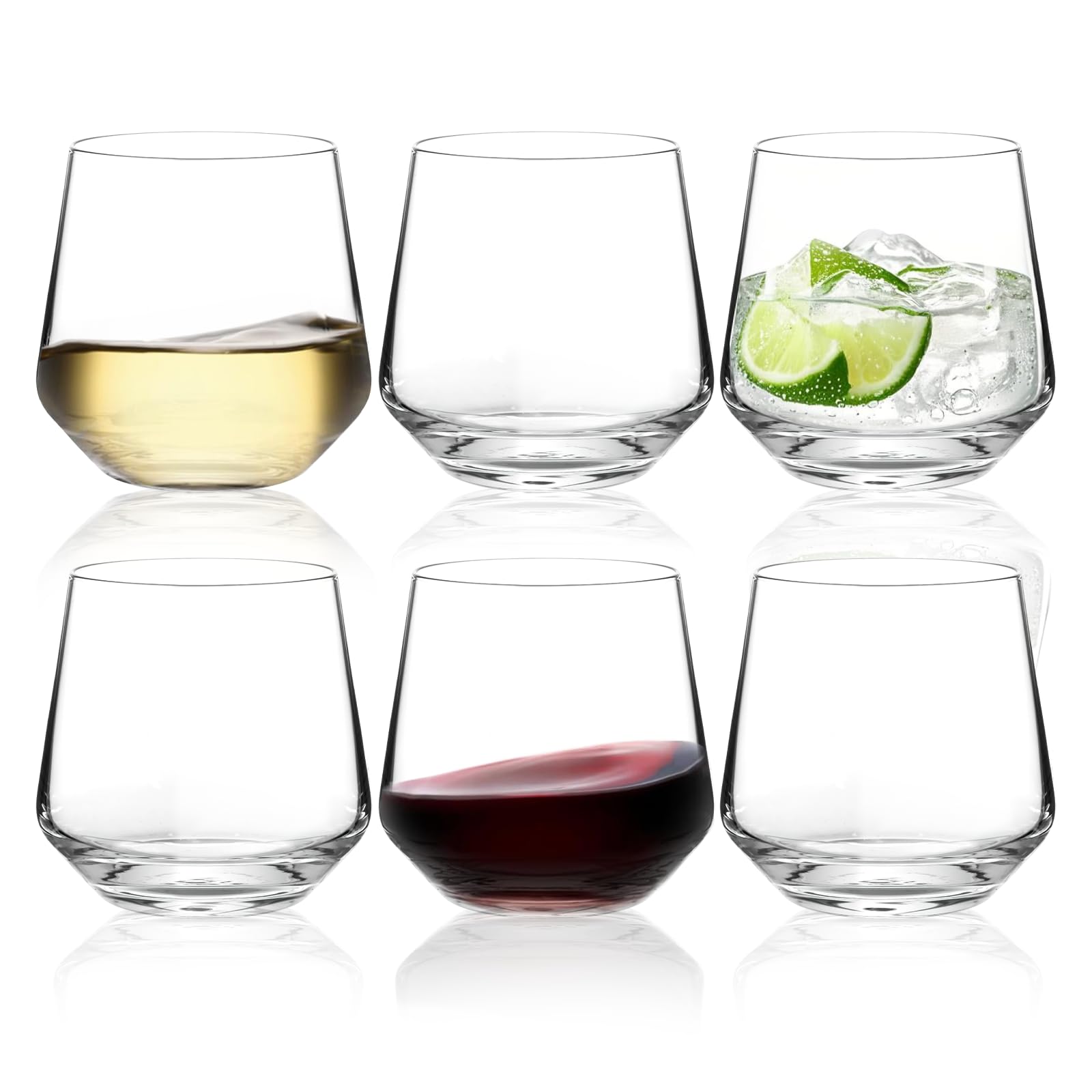 Weingläser ohne Stiel, für Rot-, Weiß-, Roséwein, Gin, Cocktail, 410 ml, modernes Design, 6 Stück