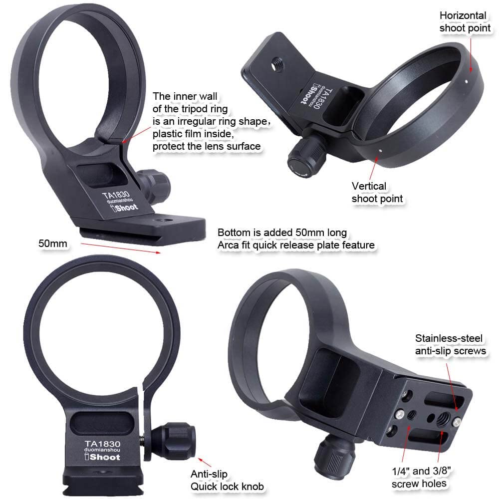 iShoot Anneau de Montage pour Trépied Bague Collier d'Objectif Compatible avec Tamron 18-300mm f/3.5-6.3 Di III-A VC VXD B061 (X/E Mount), Support d'Lentille plaque de dégagement rapide de la Arca Fit