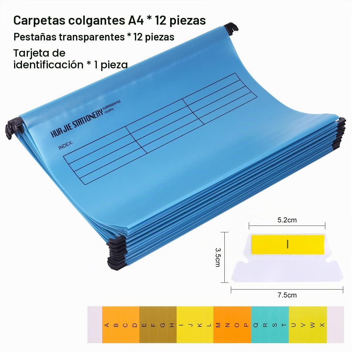 Paquete de 12 unidades Archivo Carpetas Colgantes Polipropileno, tamaño A4, con pestañas e insertos de Tarjeta para Archivadores, color Azul