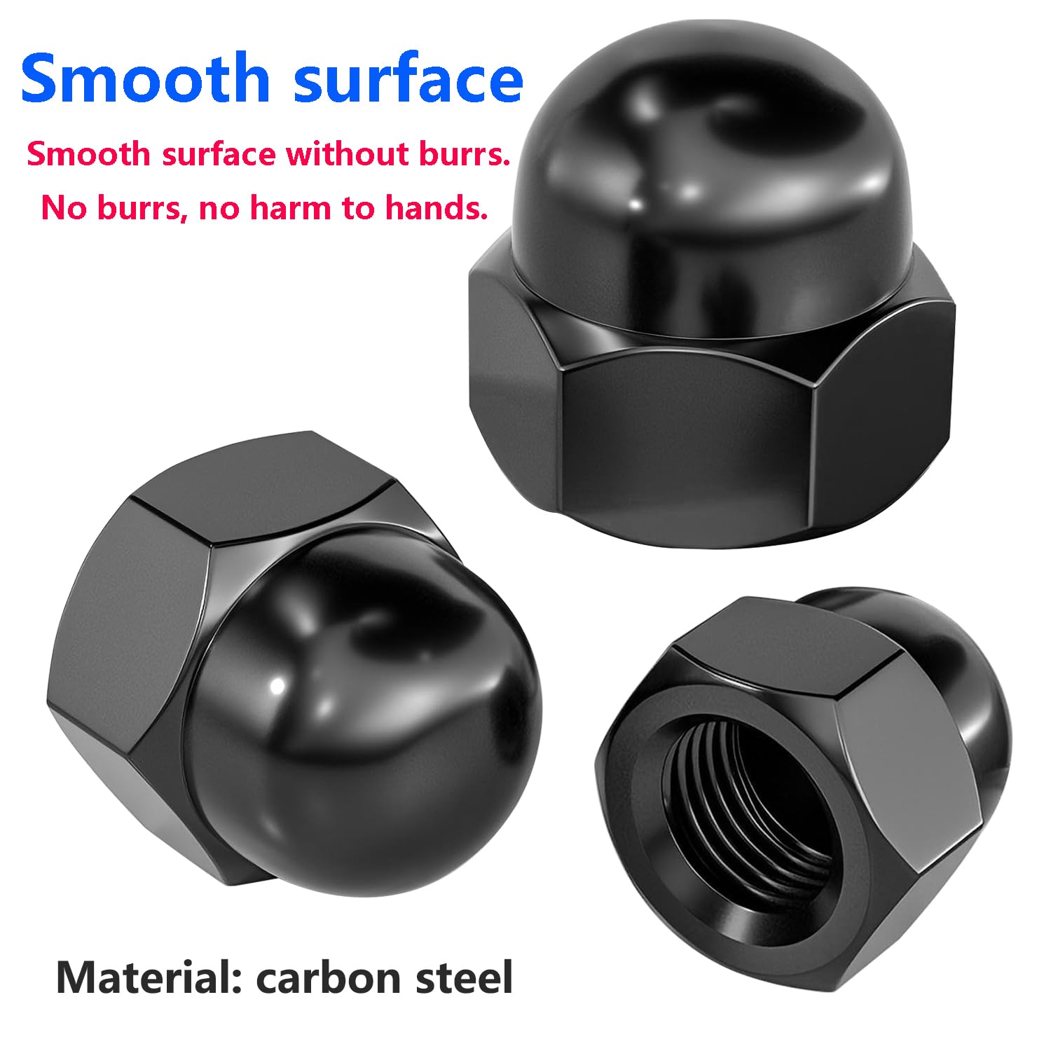 Qrity 5 Pcs Acorn Cap Nuts, M10 Black Carbon Steel Dome Nuts, Decorative Hex Cap for Protecting Screws and Bolts - Image 4