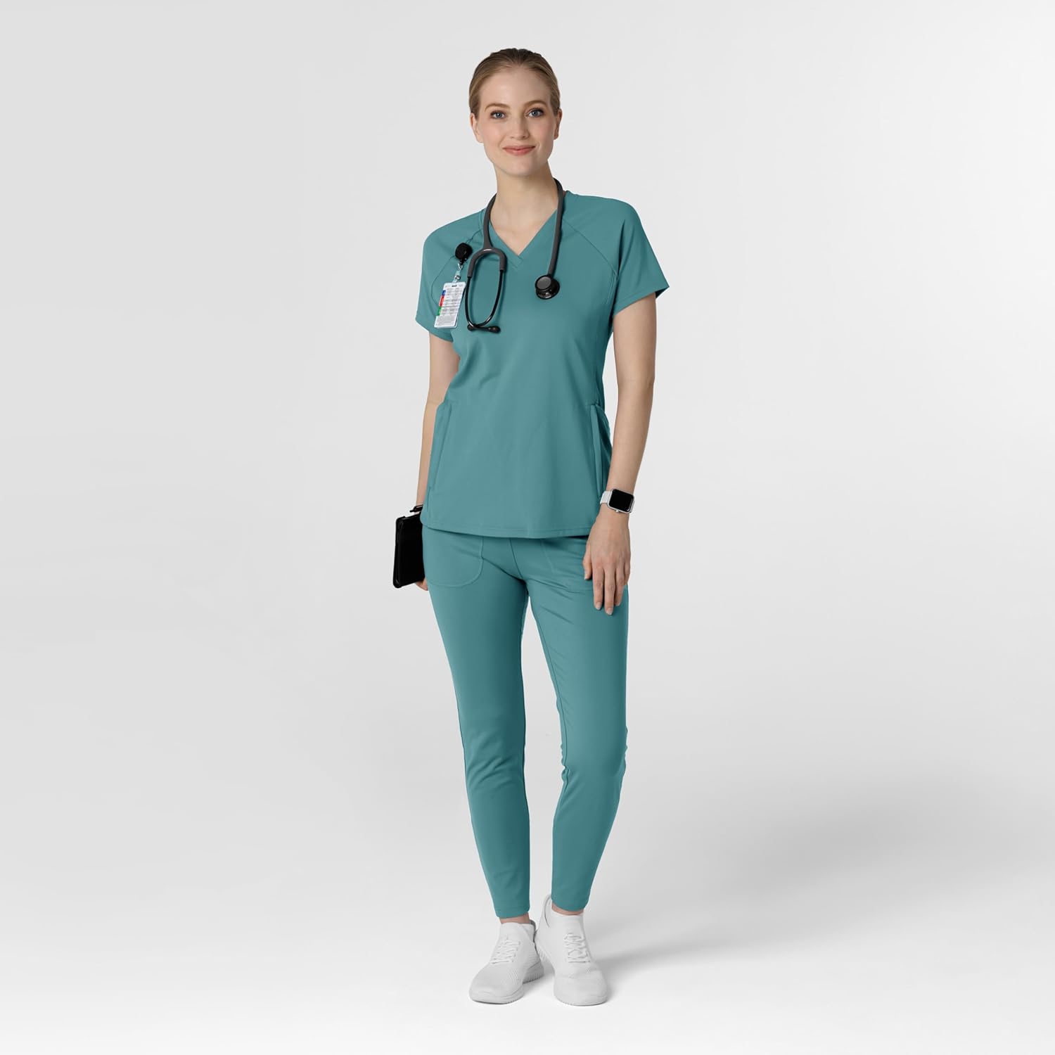 Wink Renew Knit Women's Flex-n-Reach V-Neck Raglan Scrub Top, Vintage Teal, M