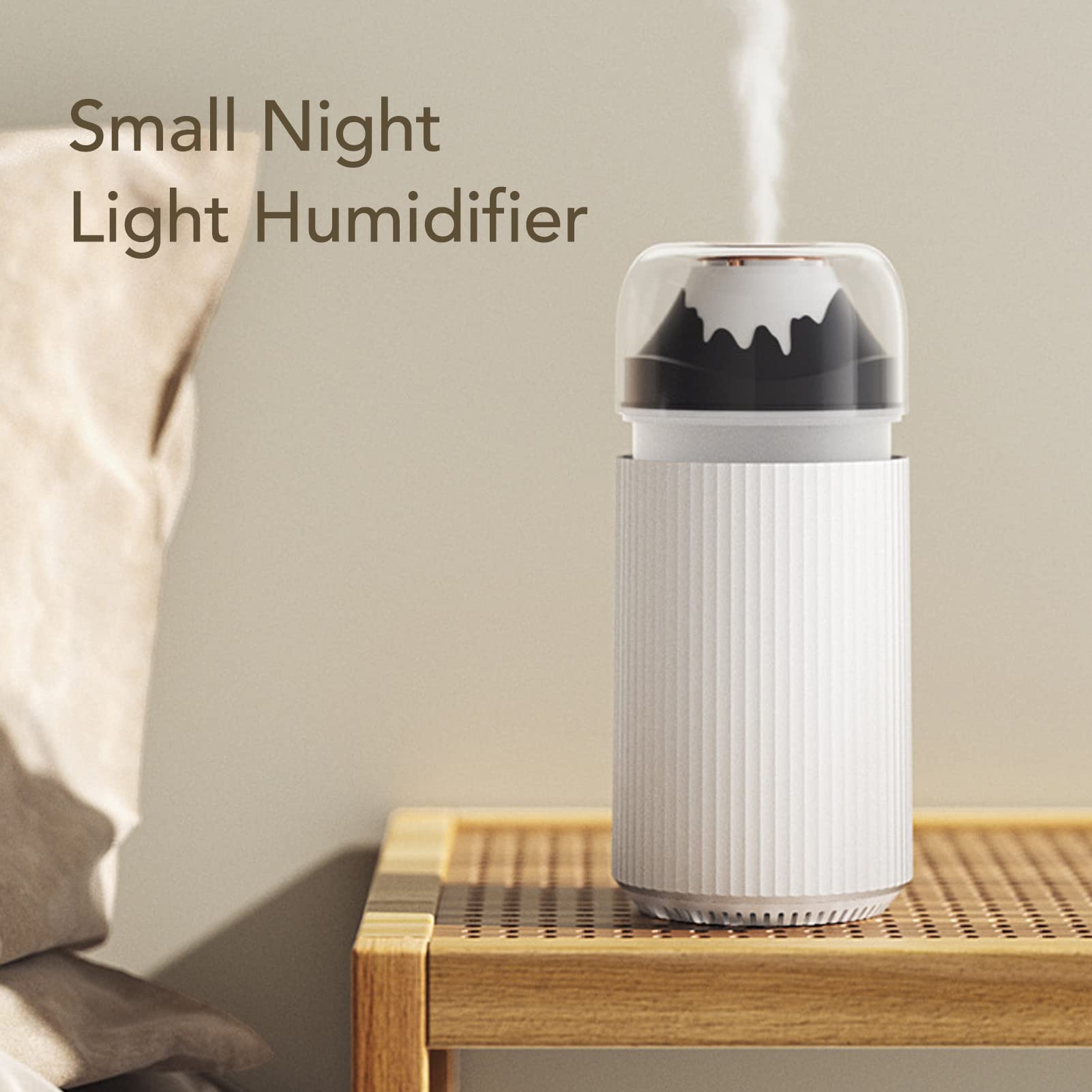 Piccolo umidificatore per luce notturna 300ml Nebulizzatore portatile 2 in 1 Mini umidificatore per auto USB con luce notturna per ufficio 5V (Bianca)