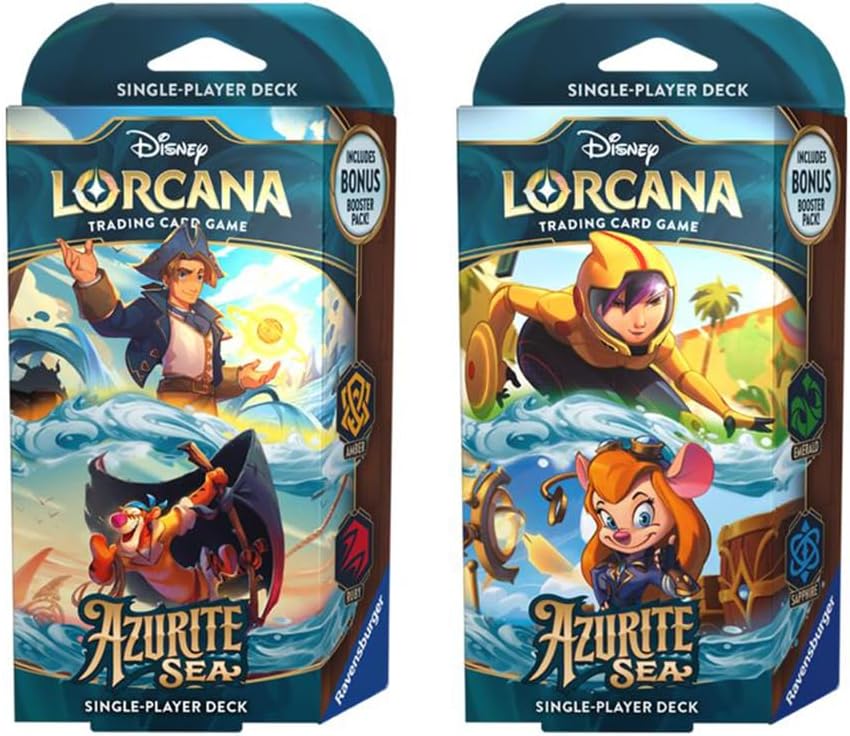 CE Lorcana TCG: Azurite Sea: Starter Decks: Both Emerald & Sapphire (Gogo Tomago & Gadget) and Amber & Ruby (Jim Hawkins & Tigger)