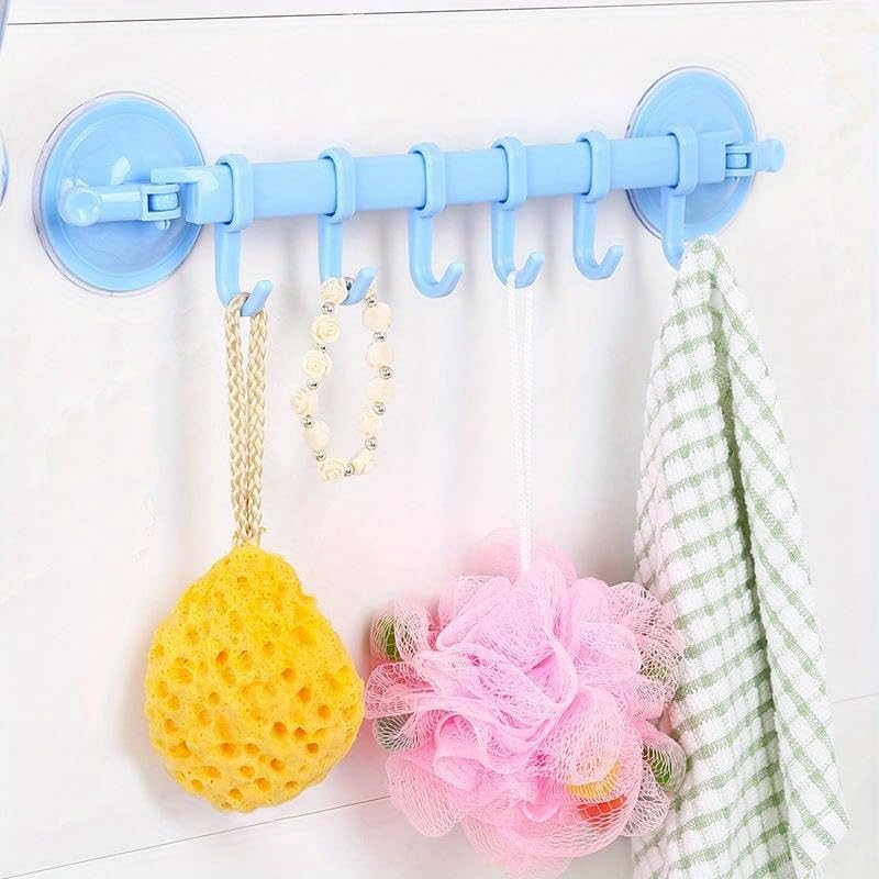 1 Pc Strong Suction Cup Six Hooks, No Punching Toilet Bathroom Towel Hanger, Clothes Hook, Kitchen Wall Hanging, Storage Hook (Blue)
