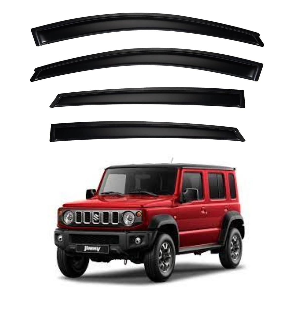ShopClub Premium Smoke Car Door Visor Front+Rear Sun/Rain Guard Outside Mount Tape-On Window Visors Compatible with Suzuki Jimny (2025)