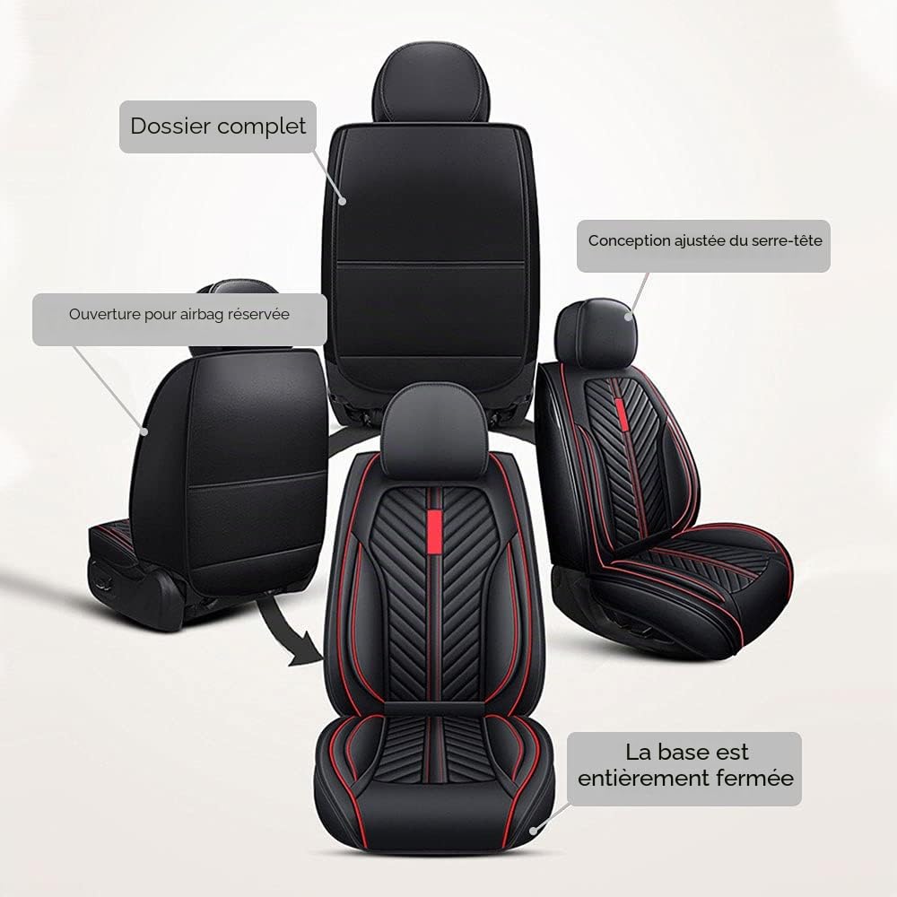 Housse Siege Voiture Universel pour Renault 5 E-Tech 2024 2025, Cuir PU Imperméable Respirant，Airbags Amis，Remplissage Épaissi, 5 Sièges(Black Yellow)