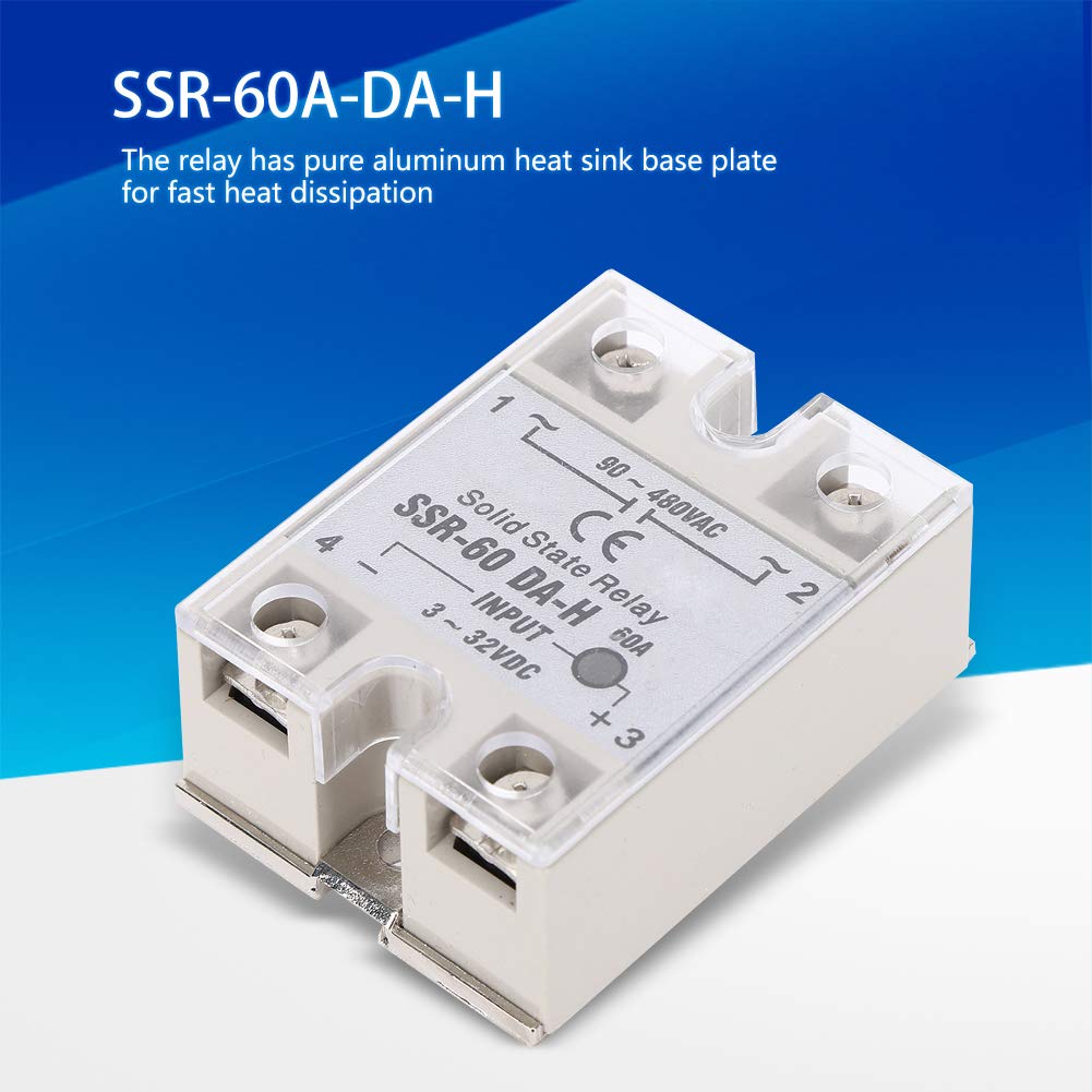 SSR Solid State Relay, DC-AC SSR-60A-DA-H SSR Relay with Non-Contact Switch Fast Heat Dissipation