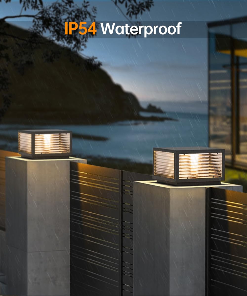 TRIVIDHA Moderne Pfostenleuchte Außensäulenleuchte Edelstahl LED Zaun Deckkappenleuchte IP54 wasserdichte Säulenleuchte Mit Glas E26 Verandaleuchte Für Gartenhof Eingangsbereich Straßenbeleuchtung