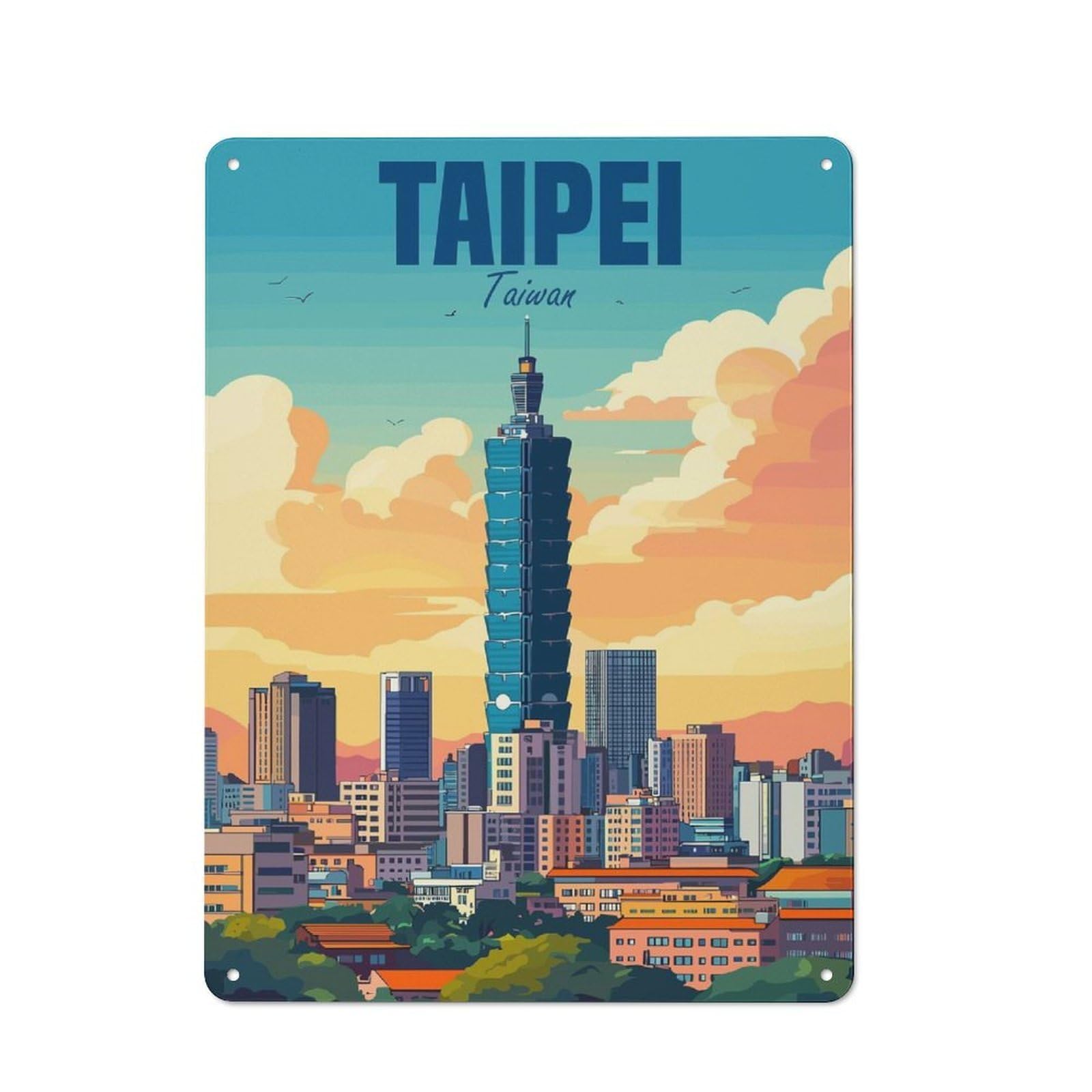 Junmoney Style-7 Shed Style Taipei Taiwan City Tin Sign 40X30cm, Utility Space Decor For Greenhouse, Garden Room, Cafe Or Entryway