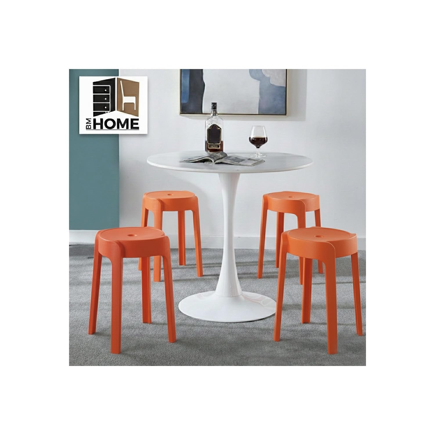 12 Tabourets Gigognes empilables BM Home Tab-Orange en Plastique, légers pour la Maison, Salle de Classe, Cuisine, Jardin