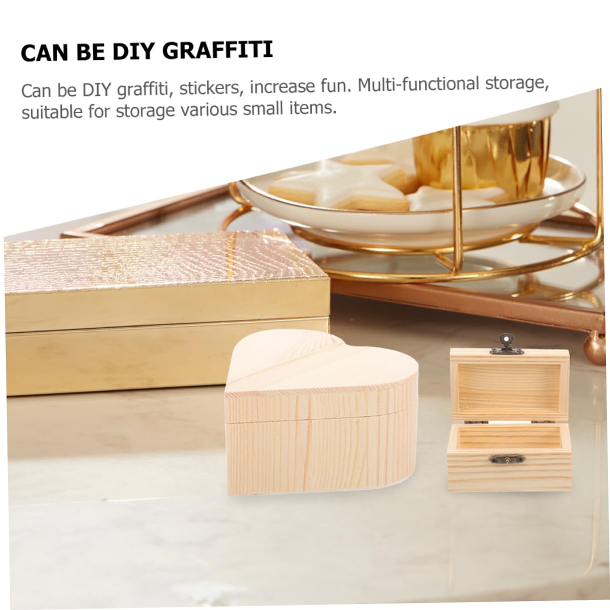 ナチュラルウッド収納ボックス ハート型