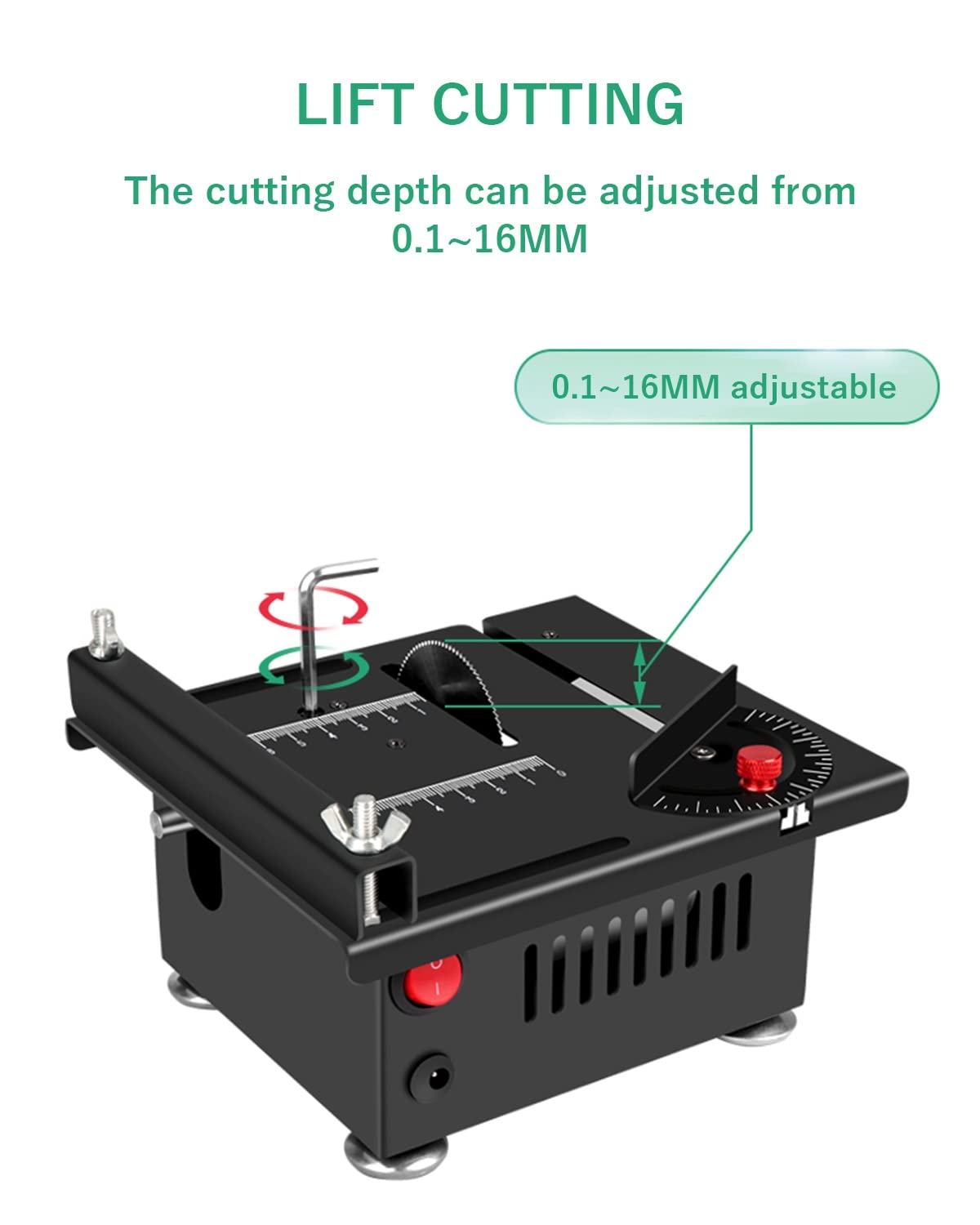 DYK&NX Seghe da Tavolo Mini Elettriche con 4 Lame per Sega, profondità di Taglio Regolabile 0,1~16mm