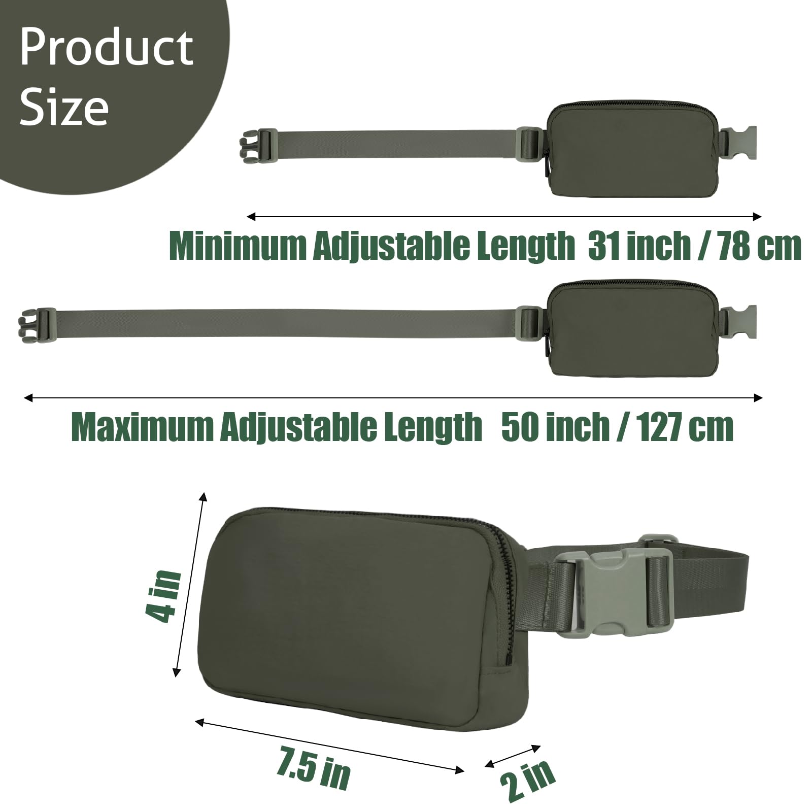 INTINI Torba na pasek dla kobiet mężczyzn nerka torba crossbody wszędzie saszetka biodrowa podróż bieganie wędrówki trening regulowany pasek minimalizm, S - oliwkowa zieleń, S