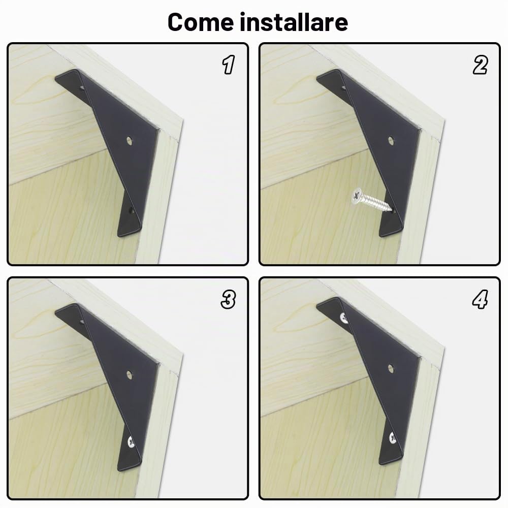Squadrette Angolari di Supporto Triangolo, 12 pezzi Angolari Metallo per Legno, Staffe Angolari a 90 Gradi, Squadrette Angolari Nero, Staffa Angolare, Utilizzare per Stabilizzare Letti, Armadi
