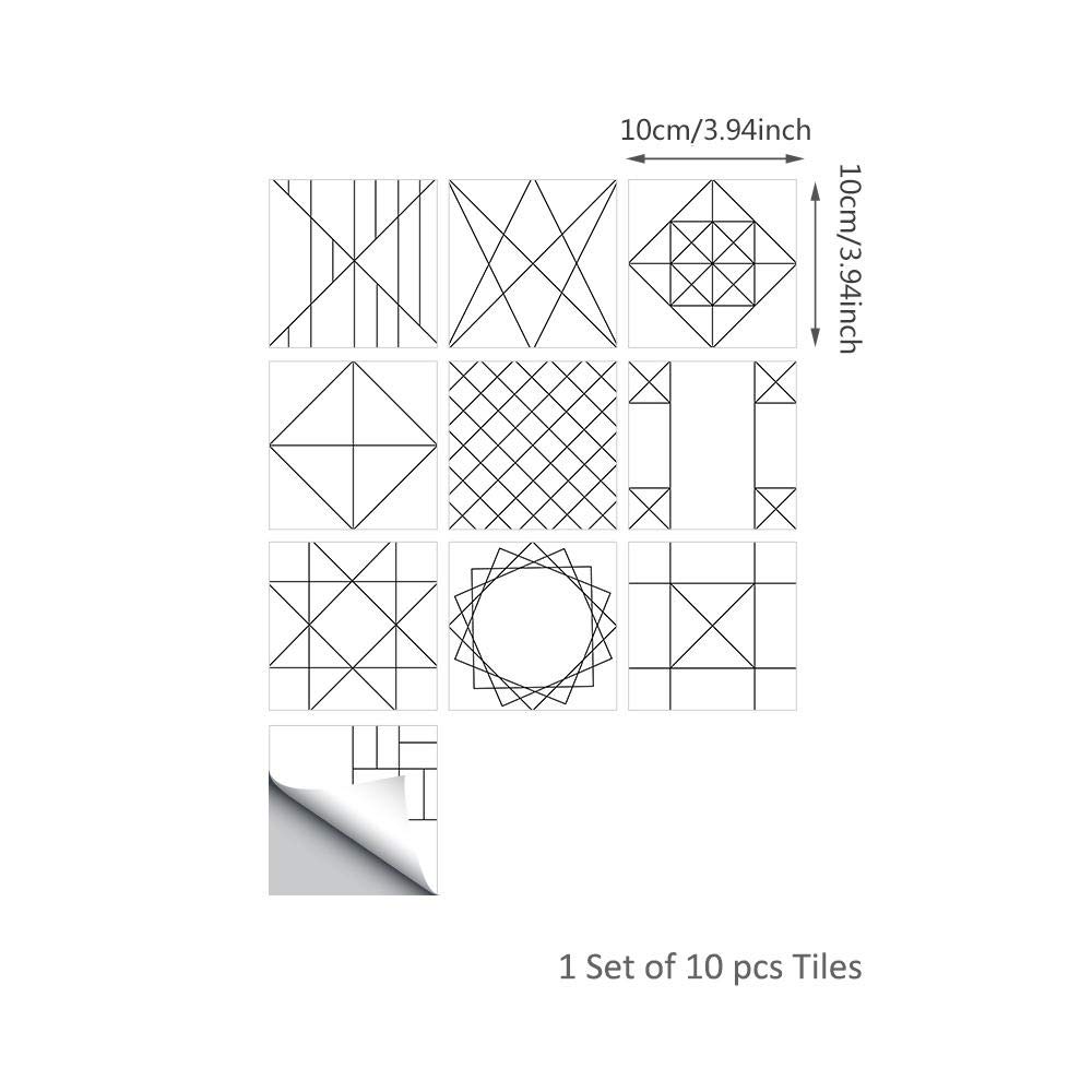 Pegatinas para azulejos de cocina, baño, 30 cm x 30 cm, diseño simple, autoadhesivas, impermeables, cocina, baño, sala de estar, TV, decoración de fondo 1 juego de 10 piezas