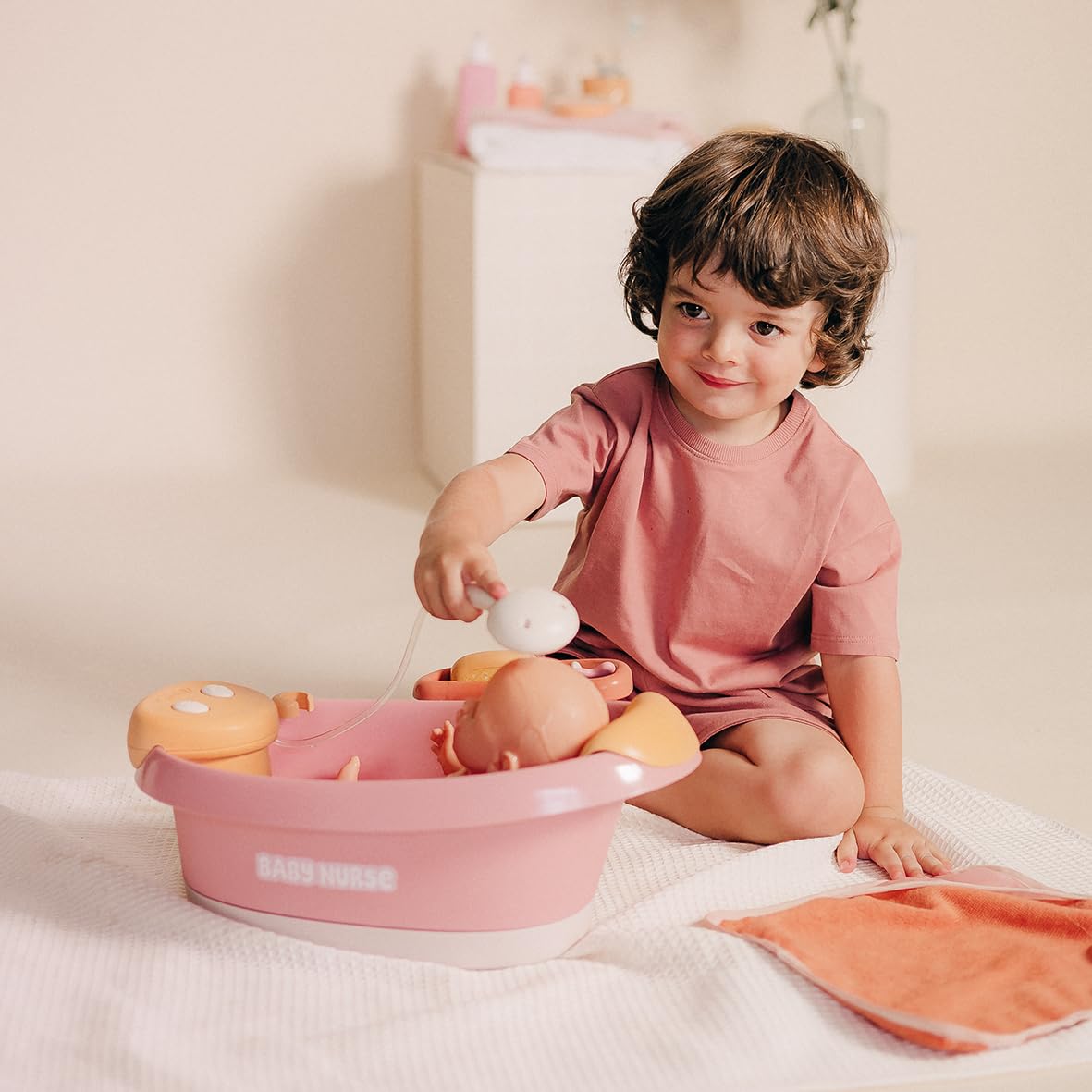 Smoby Baby Nurse Baignoire Balnéo pour Poupons 42 cm Module Electronique Jets d'eau Bulles Lumières LED Accessoires Jeux