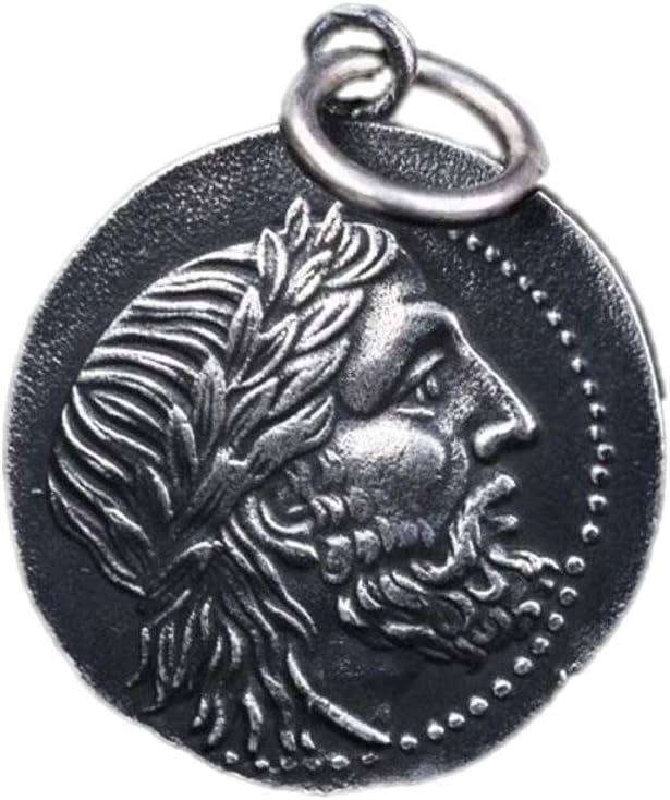 VAWAAThai Silver Ancient Greek Poseidon Coin Pendant for Man S925 Pure Silver Hand-Made Double-Sided Relief Silver Coin Man Pendant