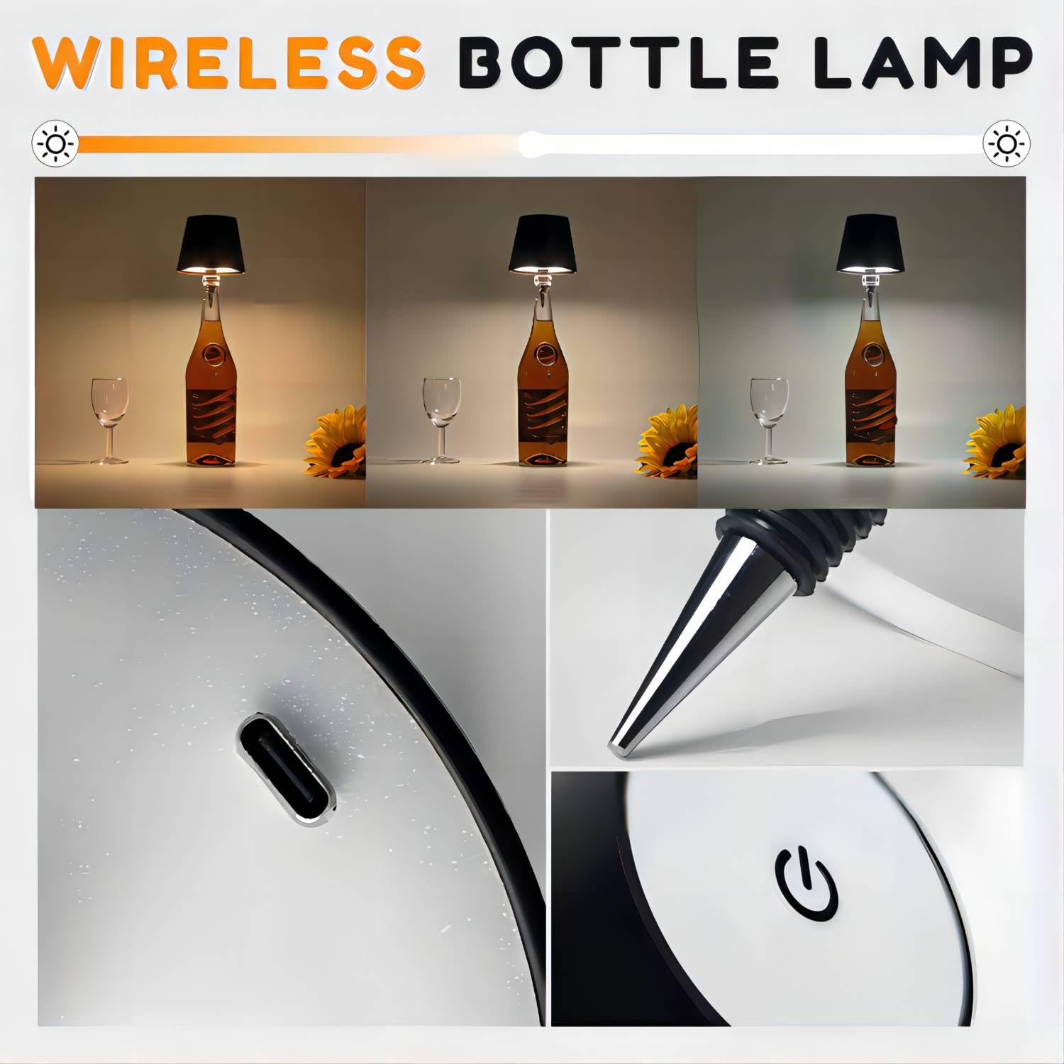 Yckeogln 3 Color Stepless Dimming Wireless Bottle Lamp,Wireless Bottle Lights - Image 2