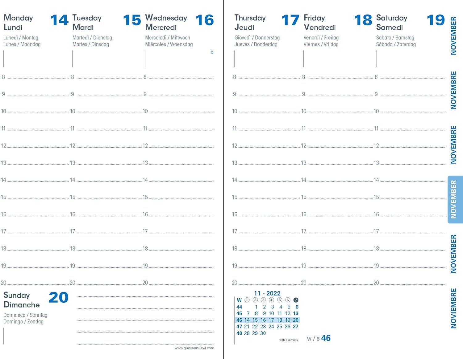 Quo Vadis Agenda Semainier AFFAIRES Multilingue 2025-2026 10x15 cm Reliure Brochée