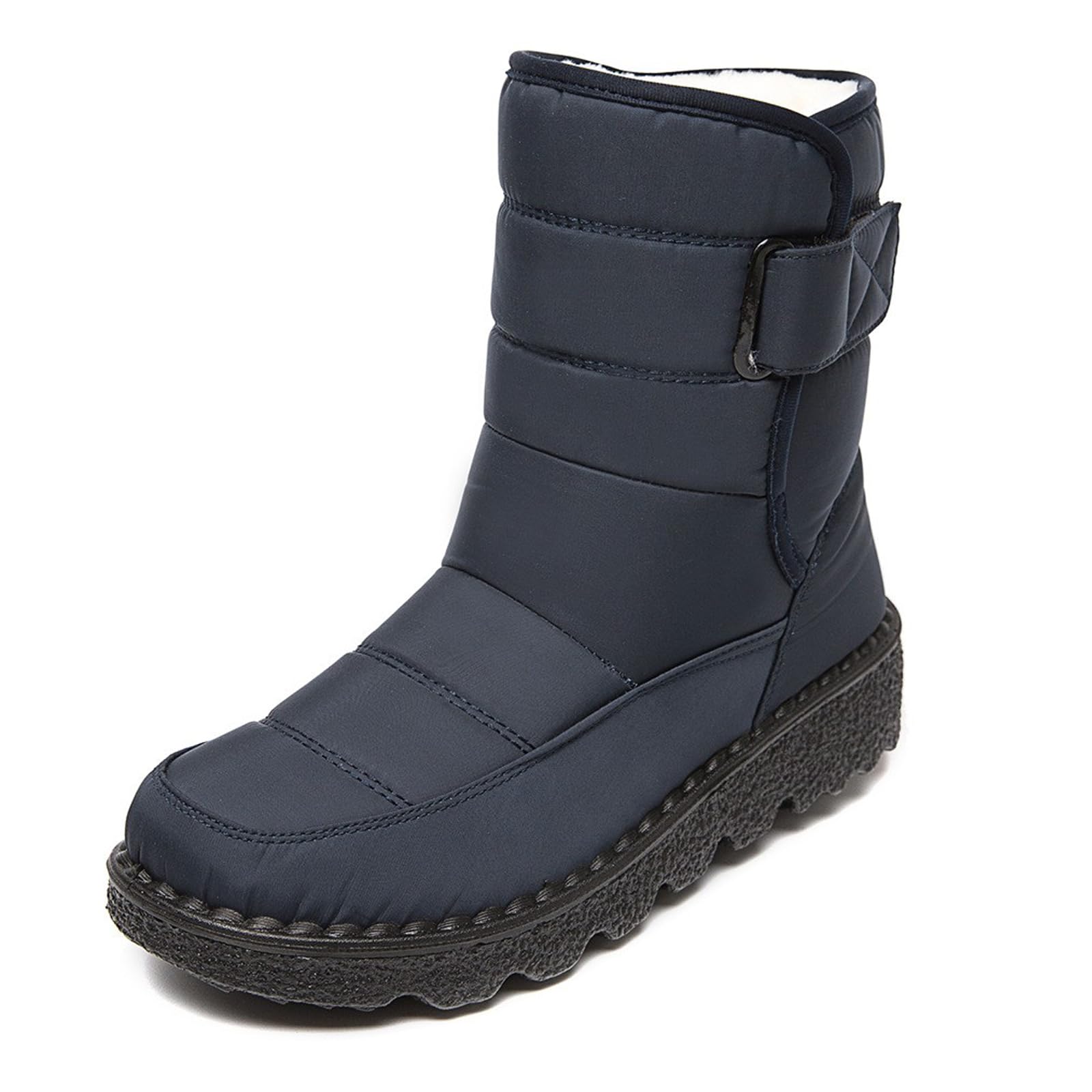 Womens Waterproof Cloth Warm Snow Boots With Hook And Loop Comfortable Round Toe Plush Lining Slip-On Waterproof Winter