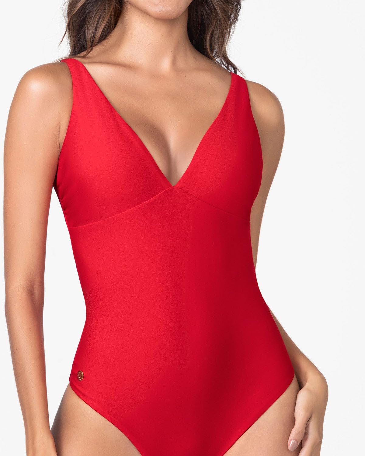 Leonisa Costume da bagno dimagrante con doppio tuffo da donna, scollo a V profondo, controllo della pancia, con vestibilità a compressione scolpita
