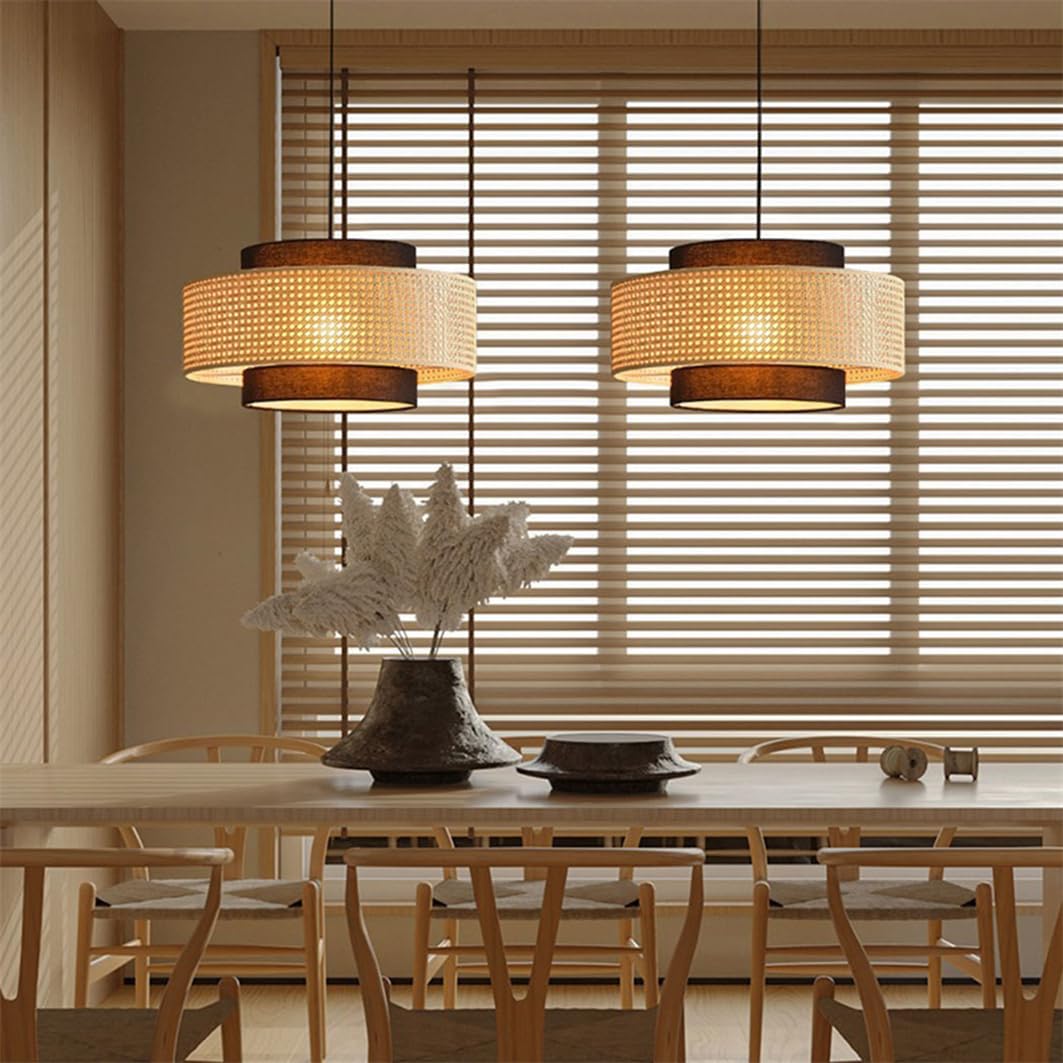 Lampadario A Sospensione Unico In Tessuto Nero, Stile Wabi-sabi | Raccordo in rattan a forma di cilindro Eleganti lampadari a sospensione per interni per sala da pranzo, ingresso