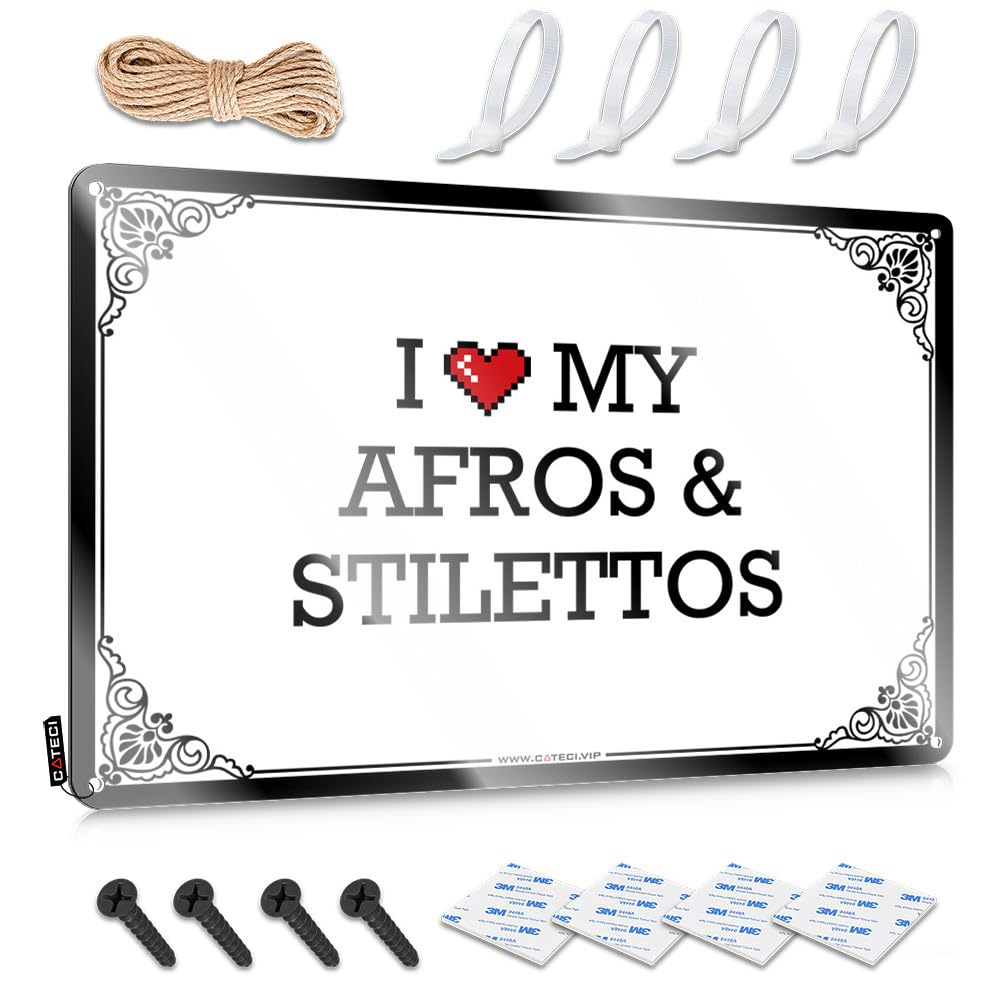 IBWNBBUSN Coffee Tin Sign I Love My Afros & Stilettos Tin Sign Cave Man Bar Tin Signs For Man Cave(30X40CM)