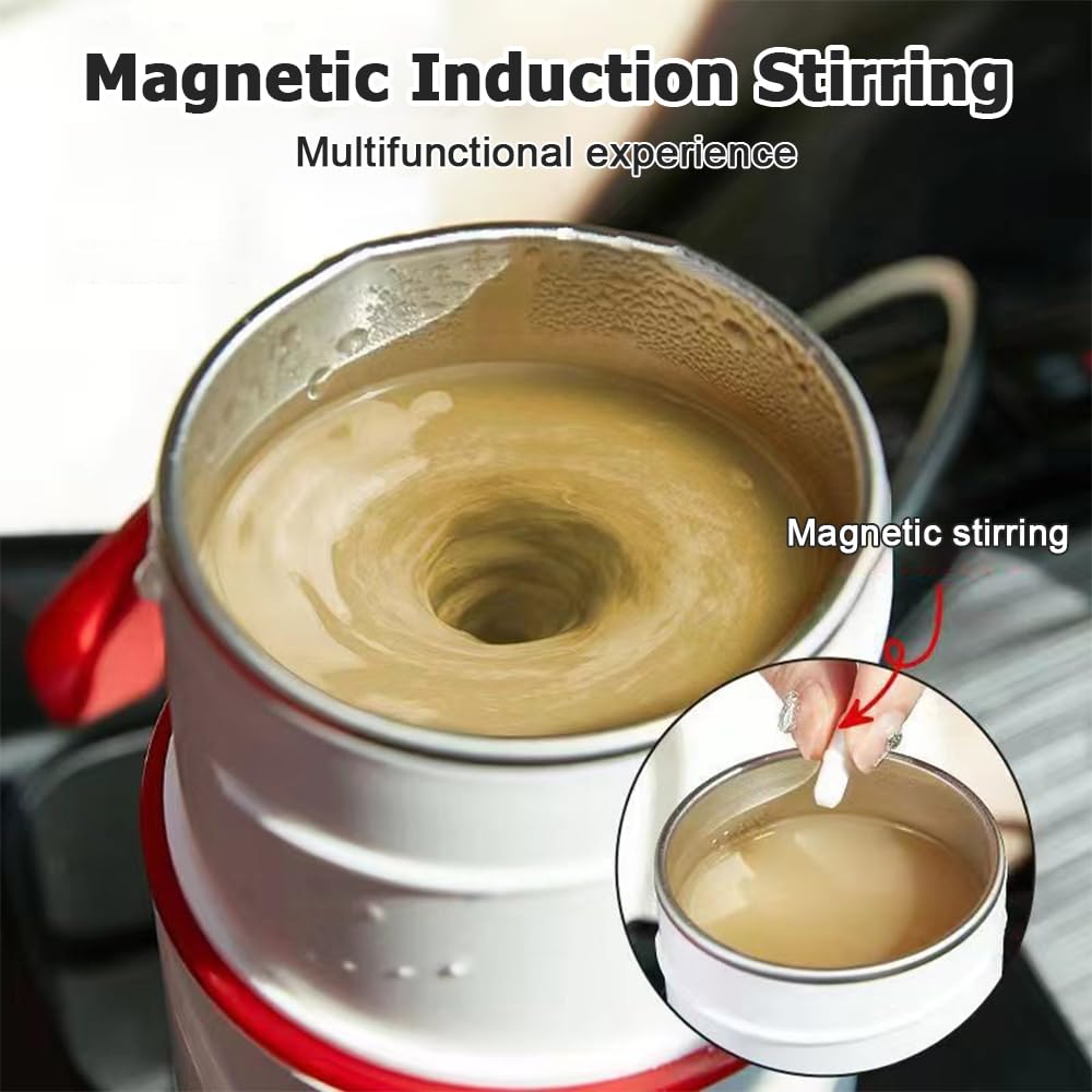 Bouilloire Électrique Portable 3 en 1, 420ML Mini Bouilloire à Thé Chaudière à Eau Chaude à Température Réglable avec Agitation à Induction Magnétique pour Thé Lait Café