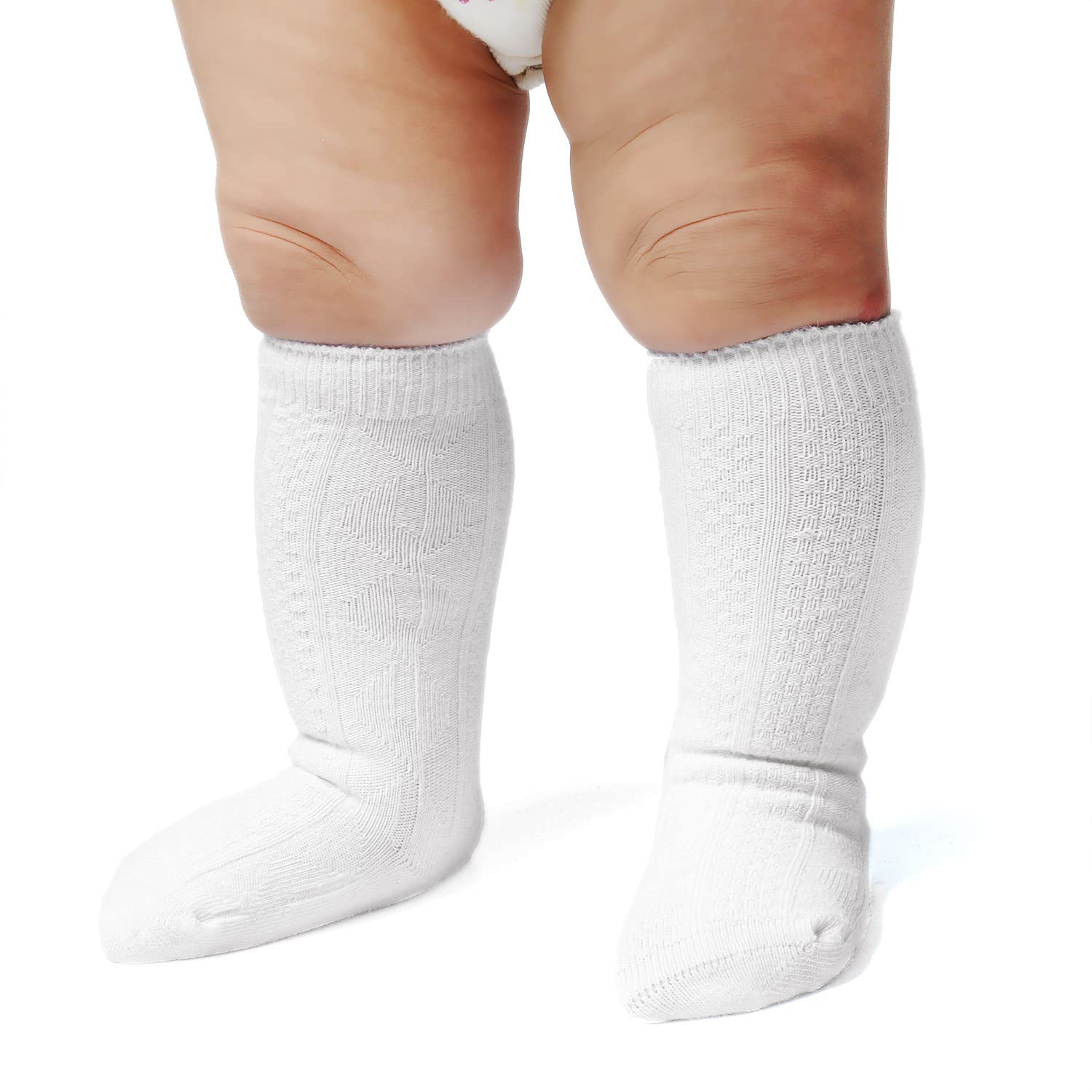 Photo 1 of EPEIUS Baby Seamless Cable Knit Knee High Socks for Infants Boys/Girls - Cotton Stockings 3-6 Months, 3 Pack Natural White