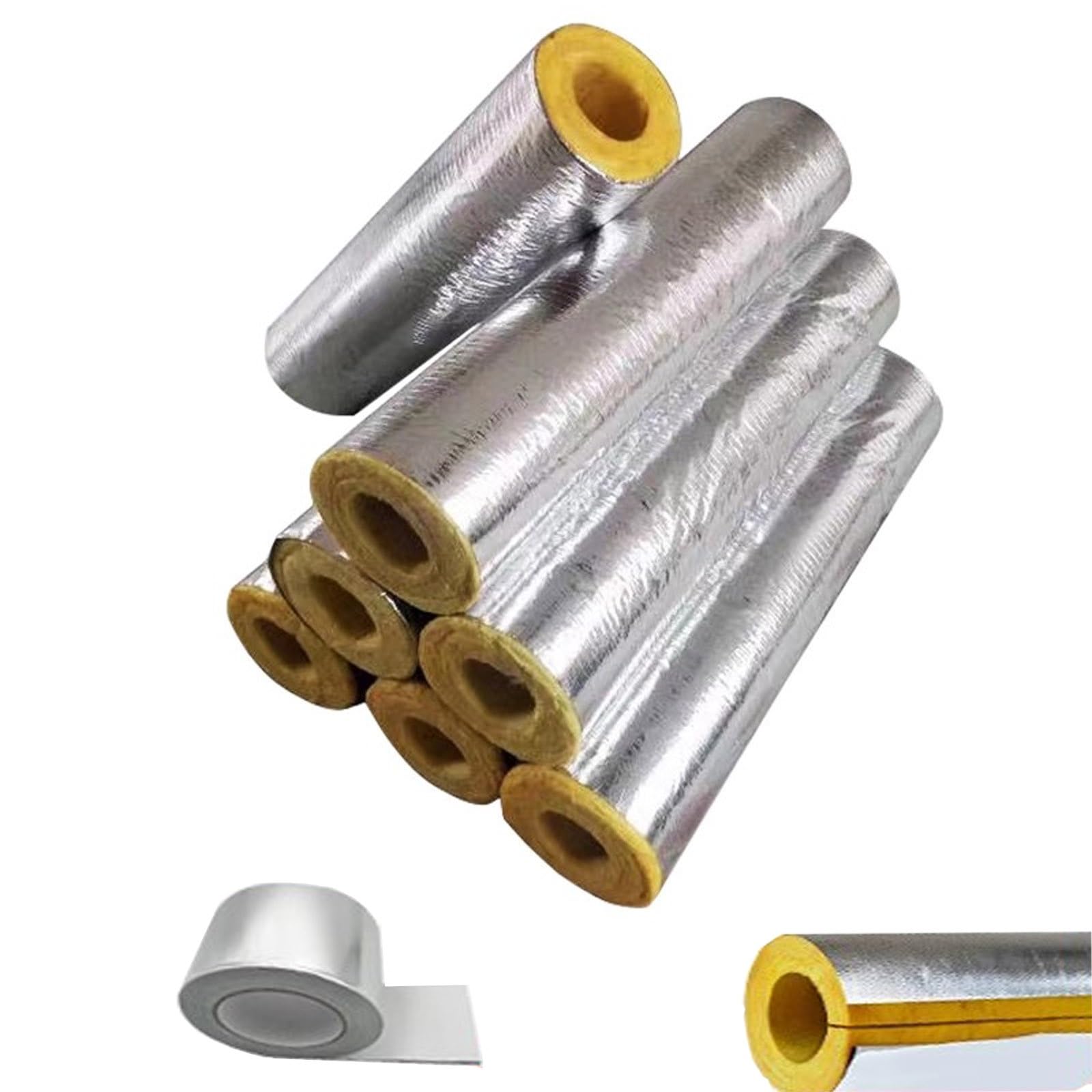 Isolation De Tuyau Anti-Gel Et Calorifuge Tuyau D'isolation En Papier D'aluminium Semi-Fendue Manchon Isolant Isolation Tuyaux Chauffage Flexible Pour Équipement De Chauffage(ID76xT30mm)